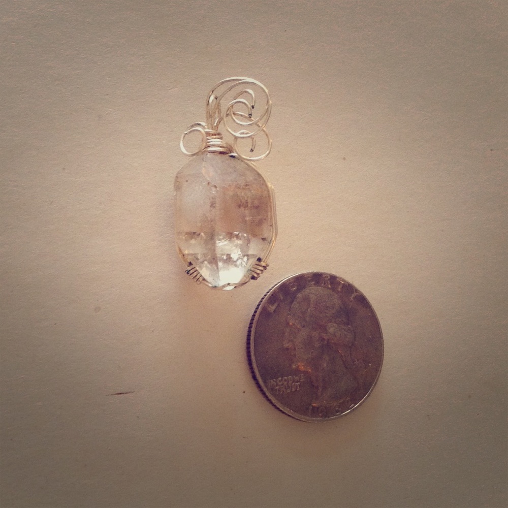 Wire wrapped Real Herkimir Diamond crystal quarts Silver